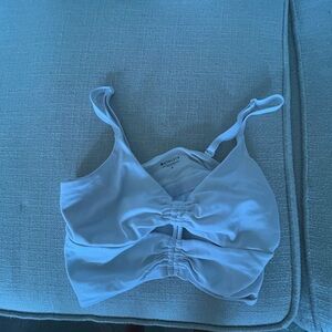 Athleta White Double-Ruched Sports Bra